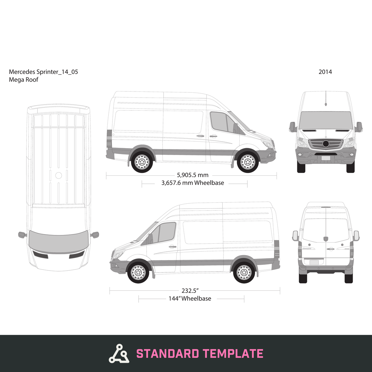 2014 Mercedes Sprinter vector wrap template V05, Design-Ready PDF - GravBase
