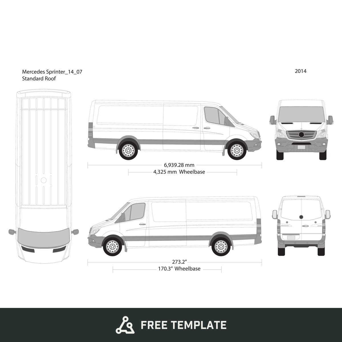 2014 Mercedes Sprinter free vector vehicle wrap template - GravBase