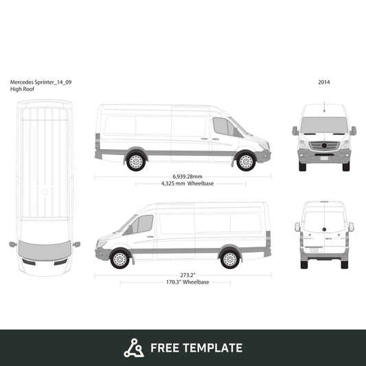 2014 Mercedes Sprinter free vector vehicle wrap template - GravBase