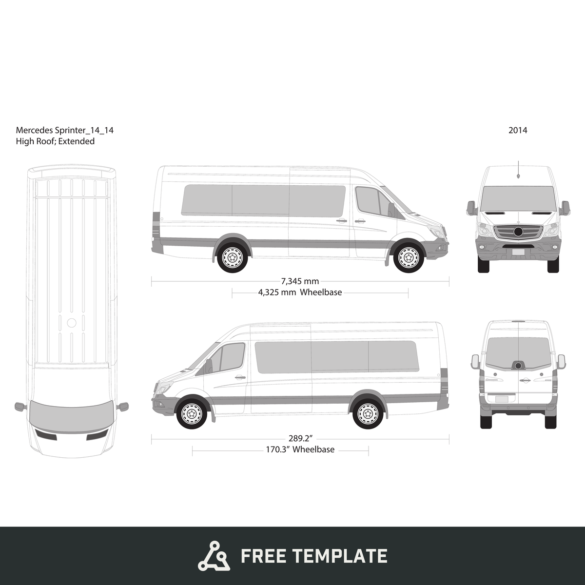 2014 Mercedes Sprinter free vector vehicle wrap template - GravBase