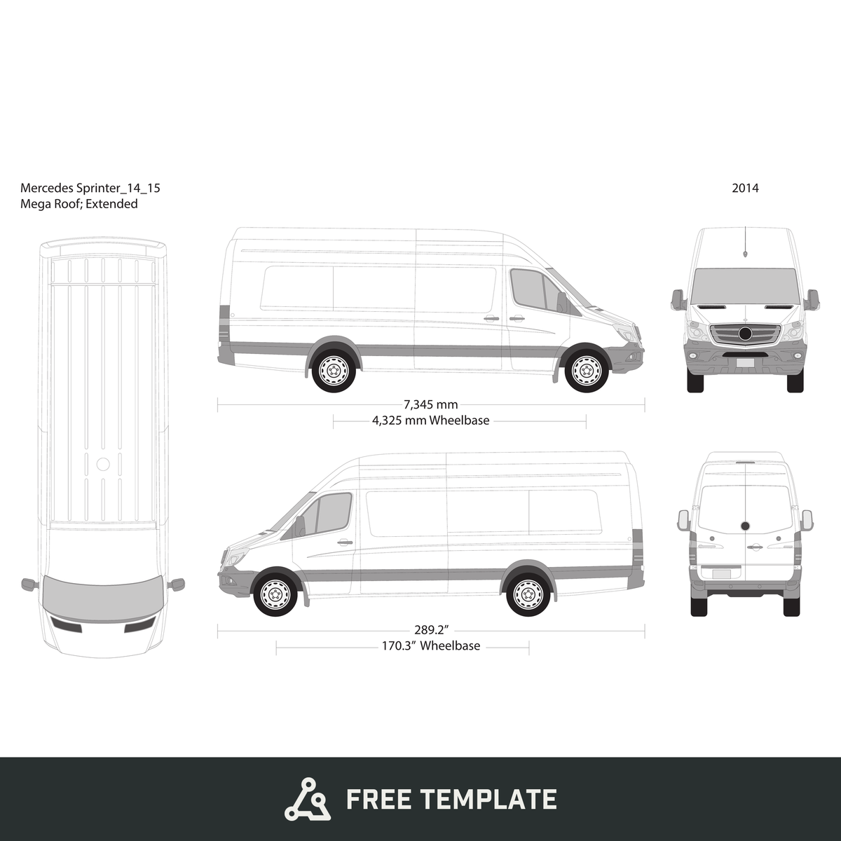2014 Mercedes Sprinter free vector vehicle wrap template - GravBase