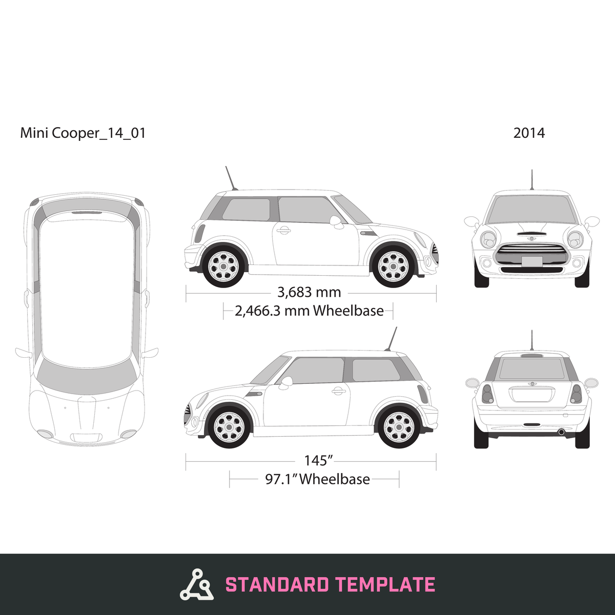 2014 Mini Cooper Mini Hardtop vector wrap template, Design-Ready PDF - GravBase