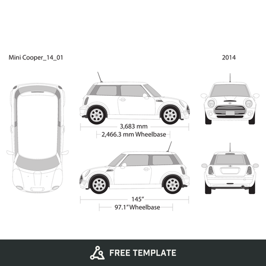 2014 Mini Cooper Mini Hardtop free vector vehicle wrap template - GravBase