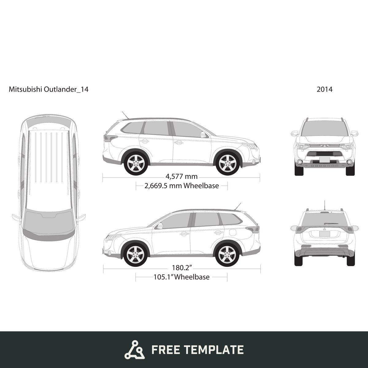 2014 Mitsubishi Outlander free vector vehicle wrap template - GravBase