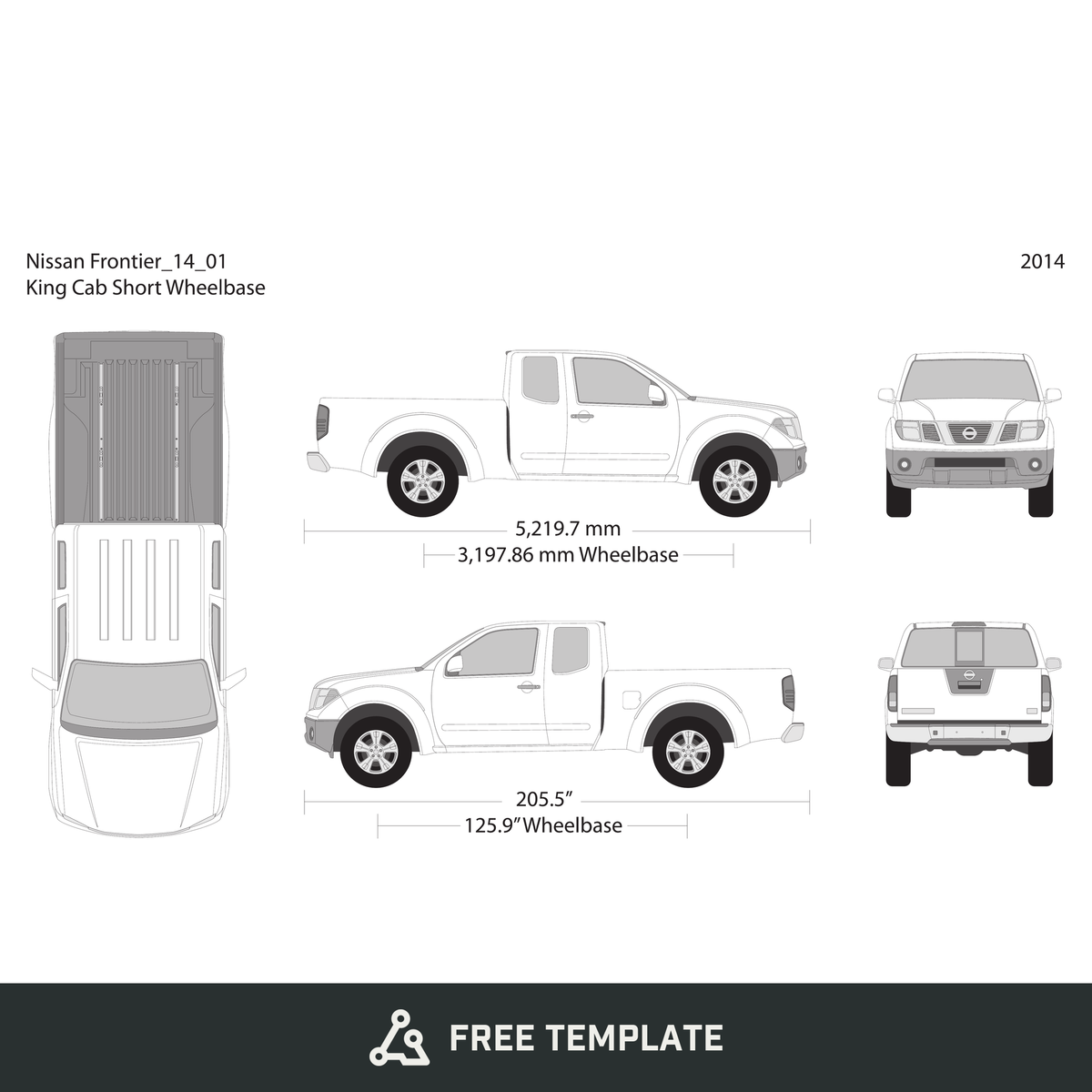 2014 Nissan Frontier front view free vector vehicle wrap template - GravBase