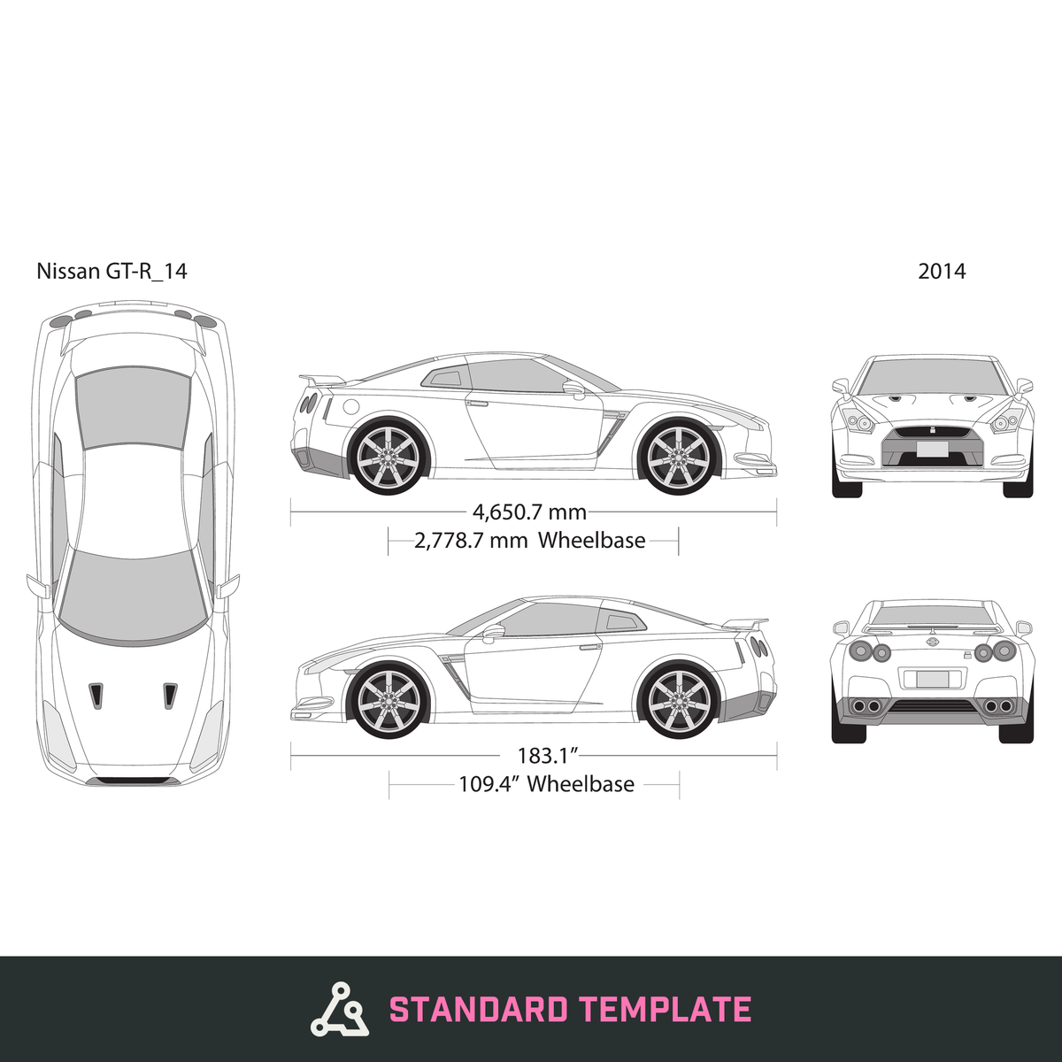 2014 Nissan GT-R vector wrap template, Design-Ready PDF - GravBase
