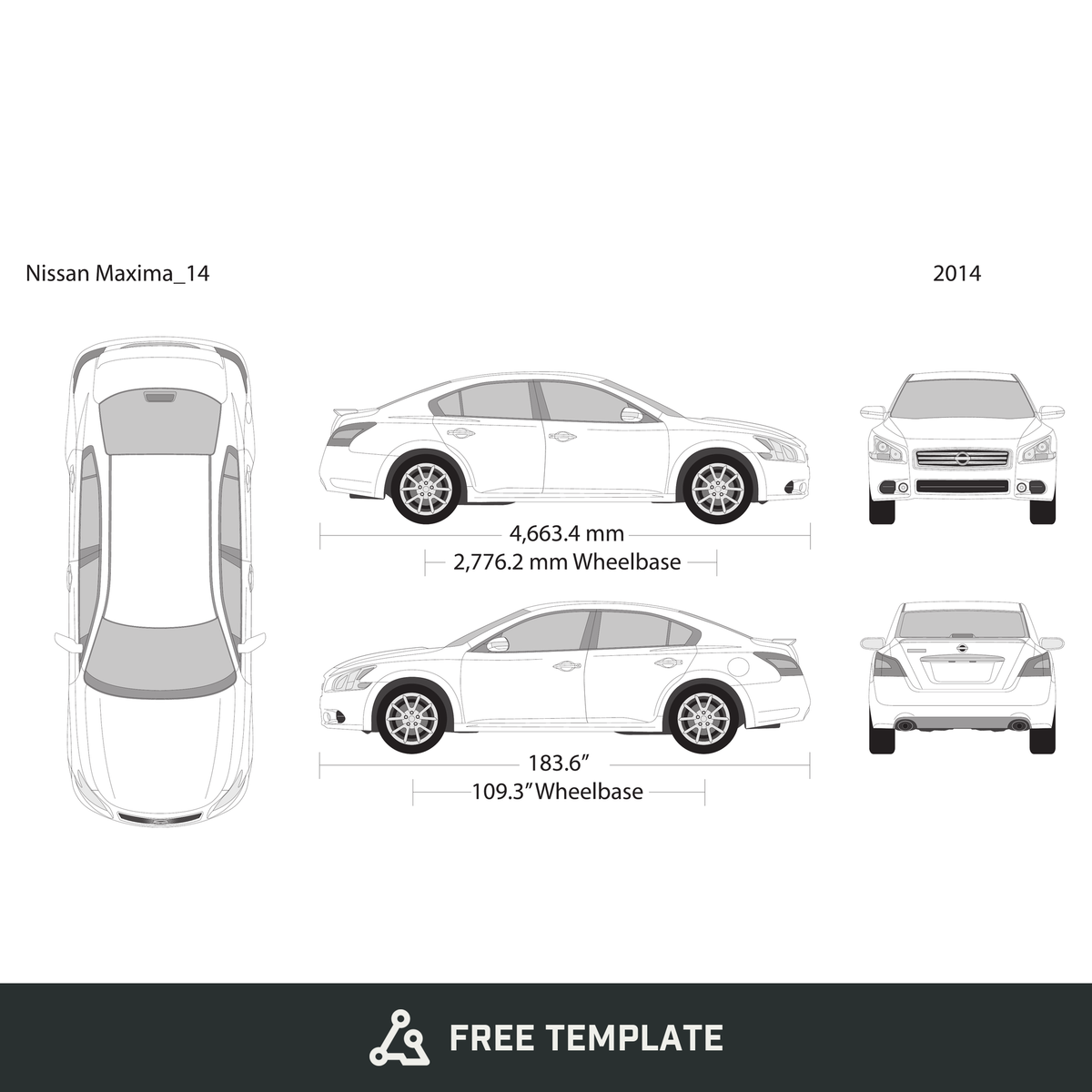 2014 Nissan Maxima free vector vehicle wrap template - GravBase
