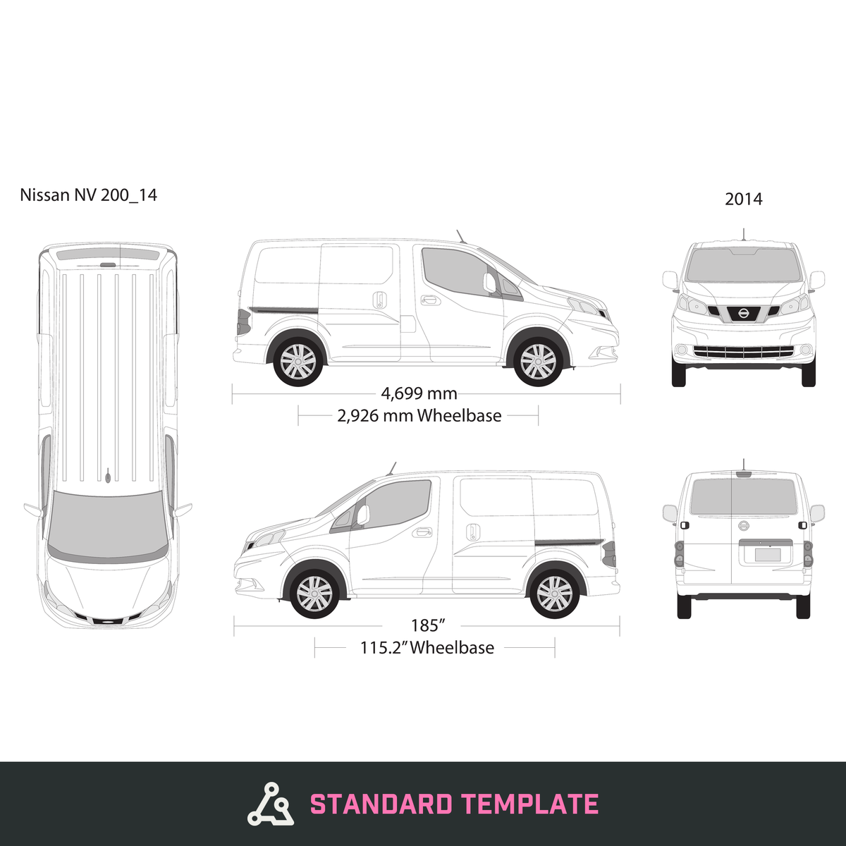 2014 Nissan NV 200 vector wrap template, Design-Ready PDF - GravBase