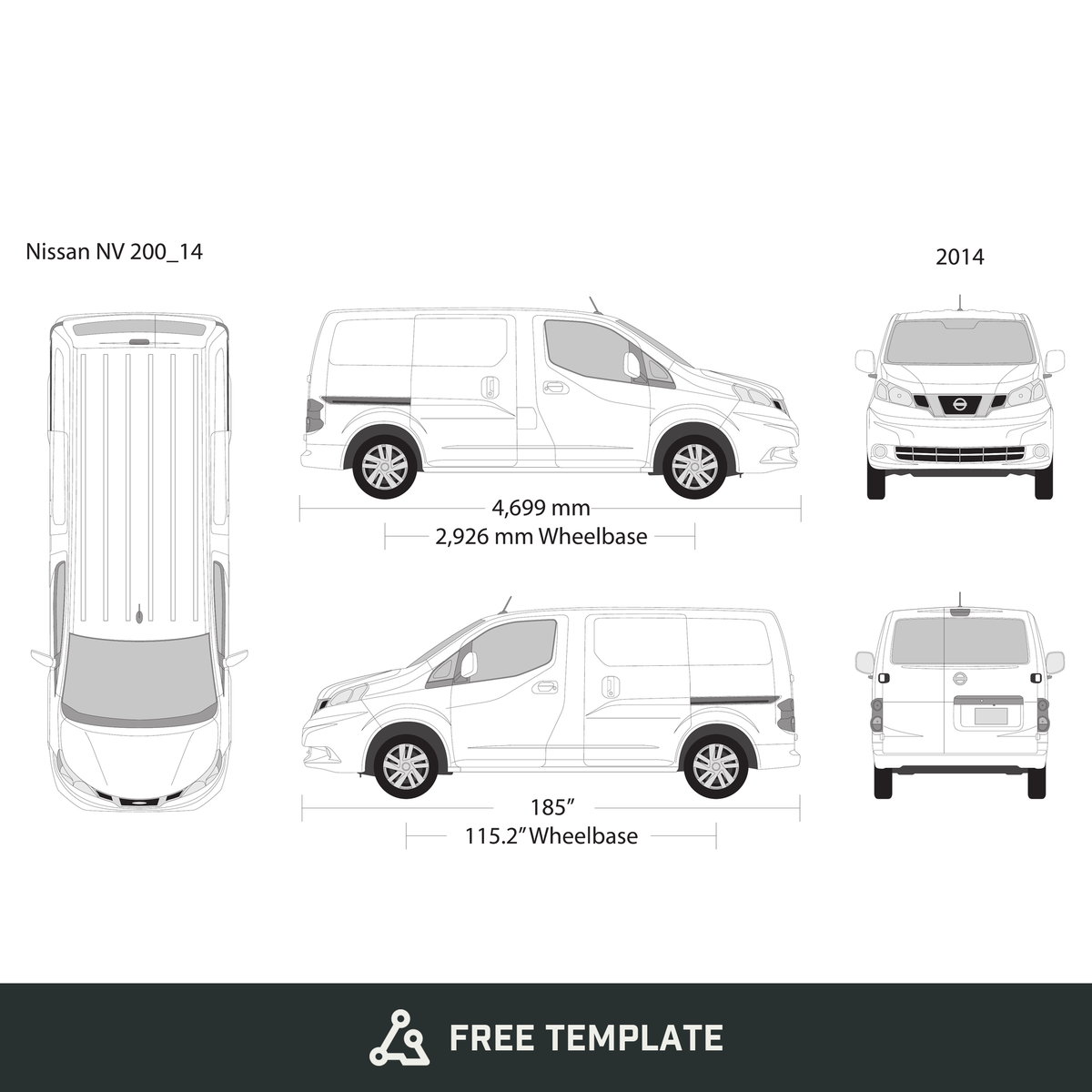 2014 Nissan NV 200 free vector vehicle wrap template - GravBase
