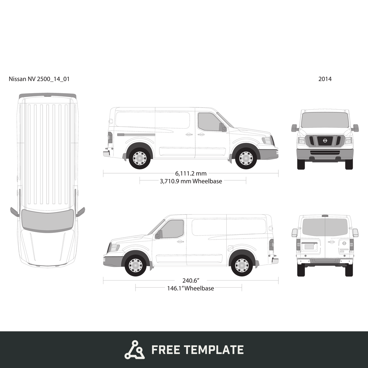 2014 Nissan NV 2500 free vector vehicle wrap template - GravBase