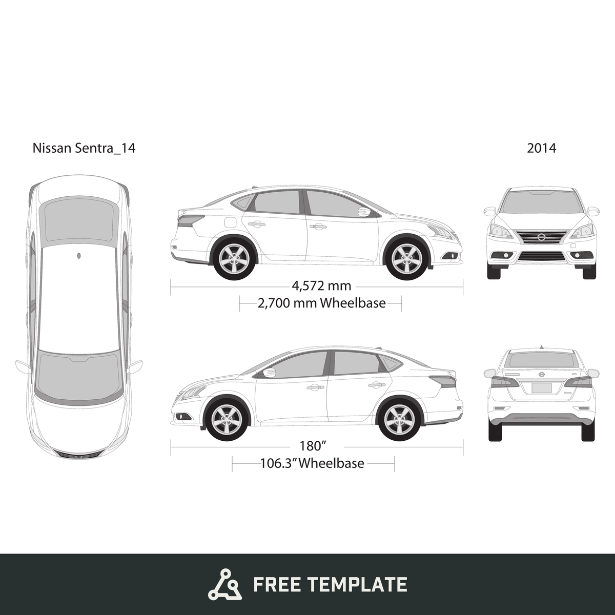 2014 Nissan Sentra free vector vehicle wrap template - GravBase