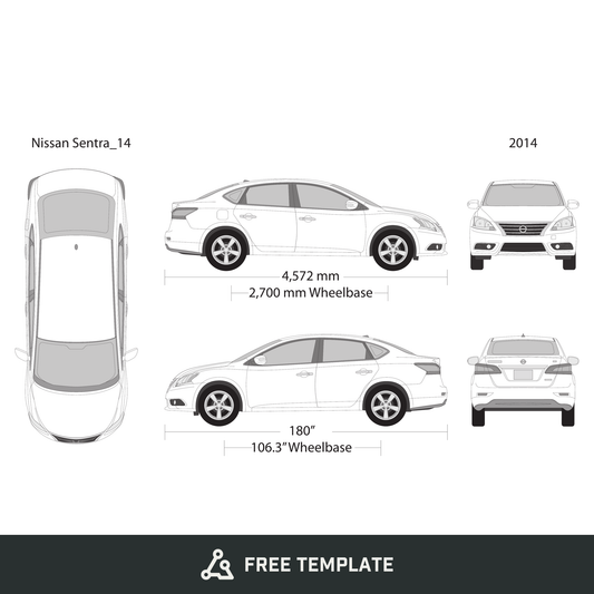2014 Nissan Sentra free vector vehicle wrap template - GravBase