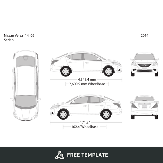 2014 Nissan Versa Sedan free vector vehicle wrap template - GravBase