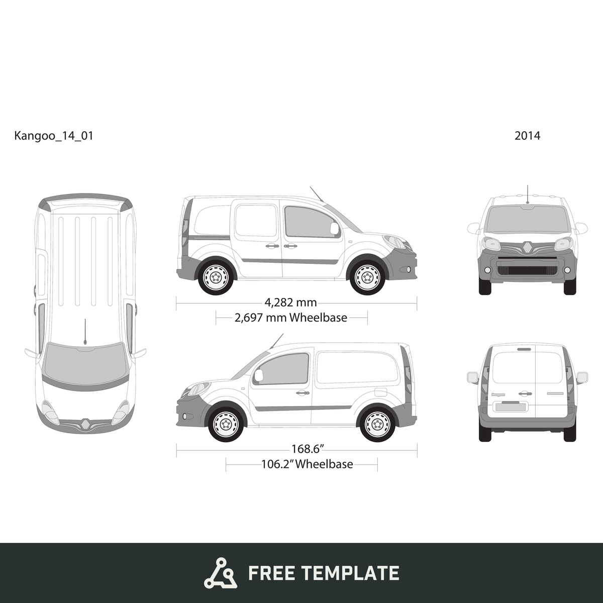 2014 Renault Kangoo free vector vehicle wrap template - GravBase