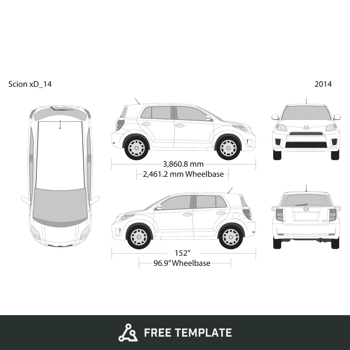 2014 Scion Xd free vector vehicle wrap template - GravBase