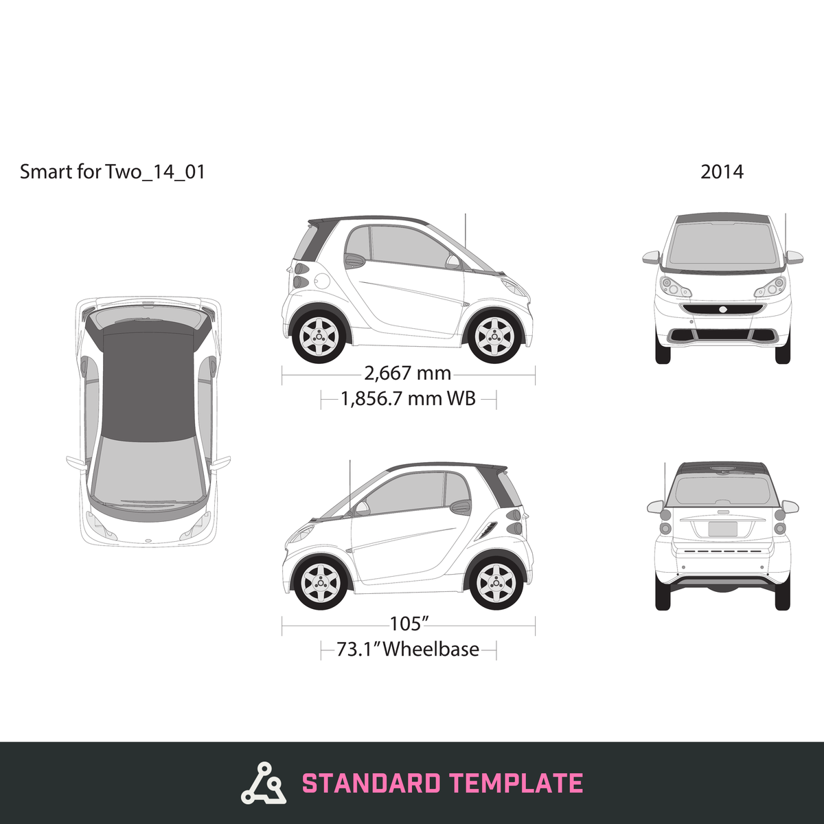 2014 Smart Fortwo vector wrap template, Design-Ready PDF - GravBase