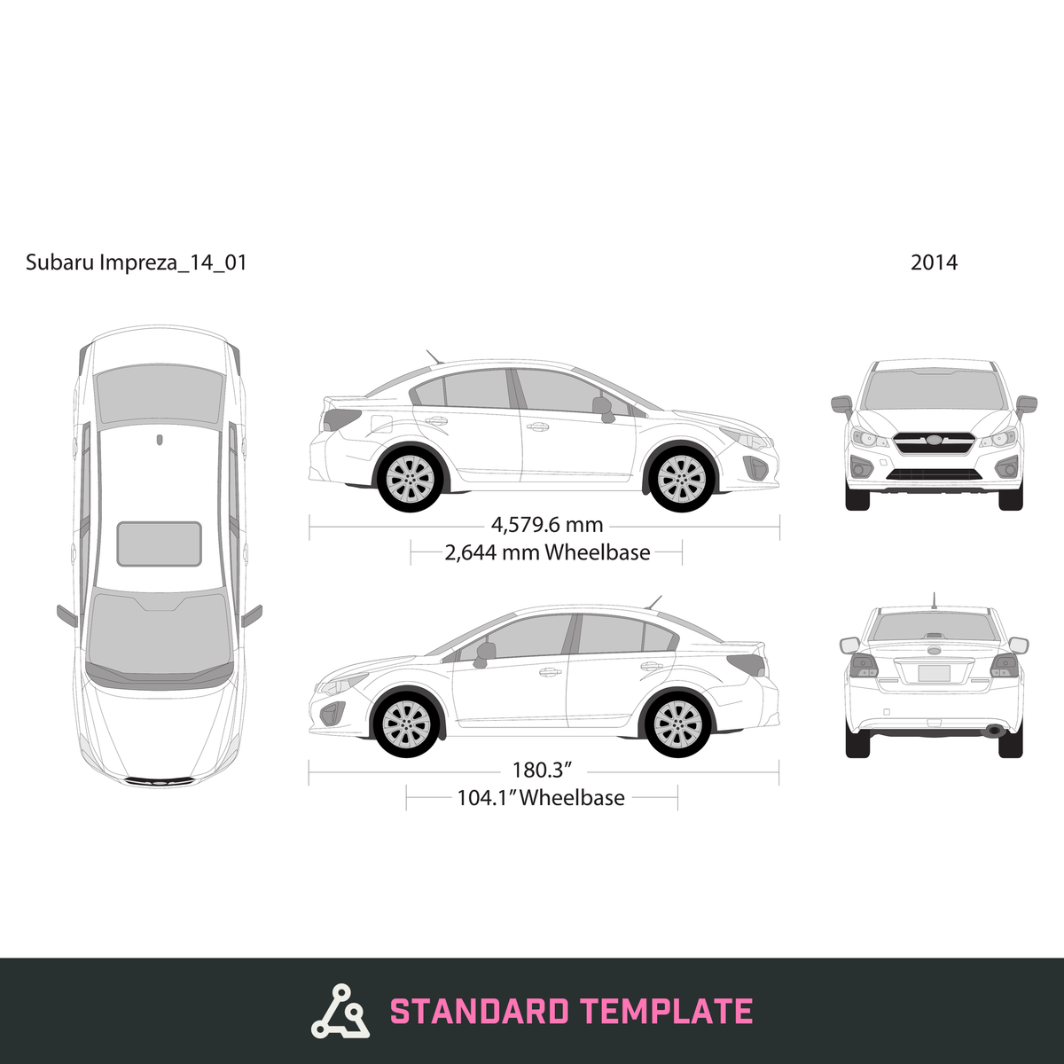 2014 Subaru Impreza vector wrap template V01, Design-Ready PDF - GravBase