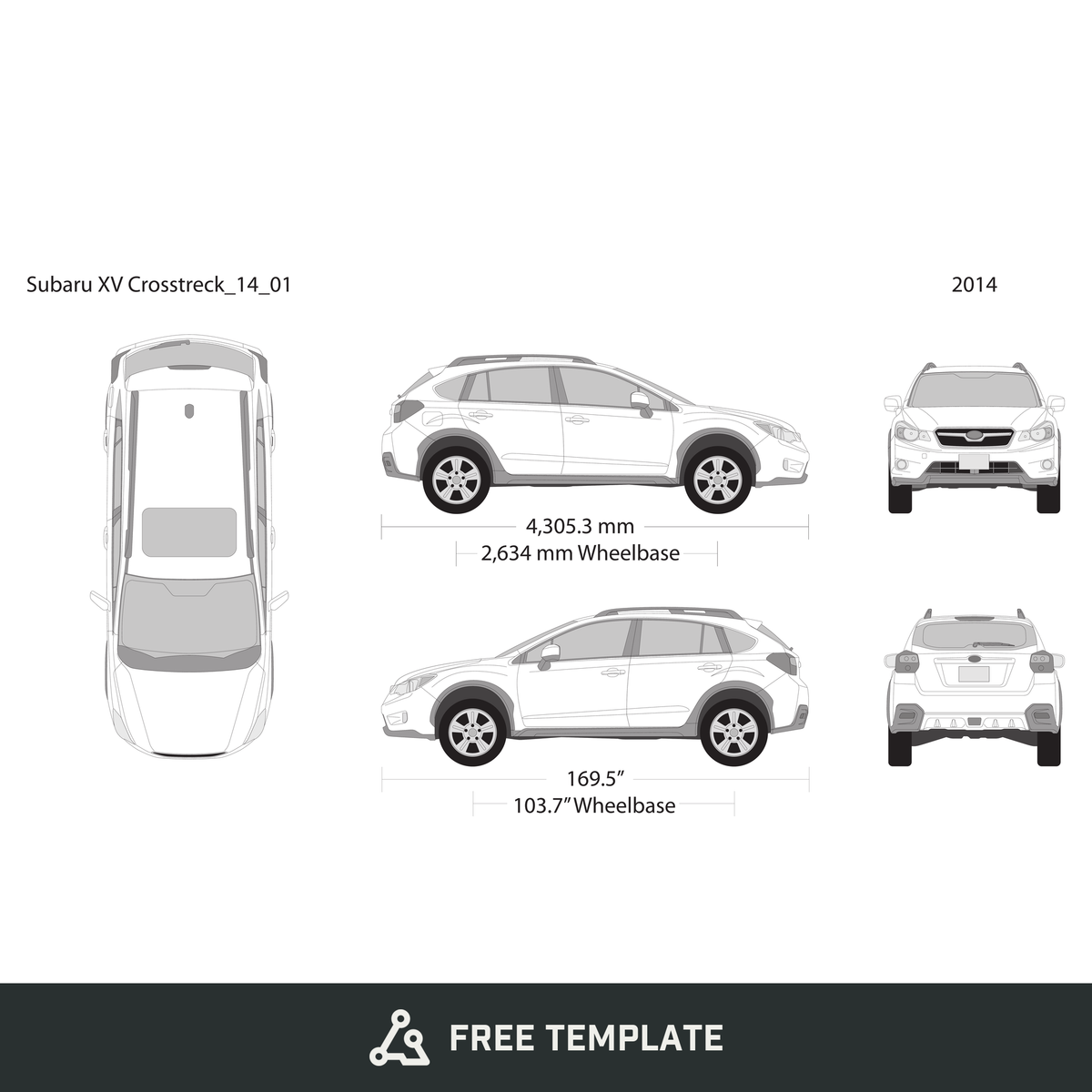 2014 Subaru XV Crosstrek free vector vehicle wrap template - GravBase