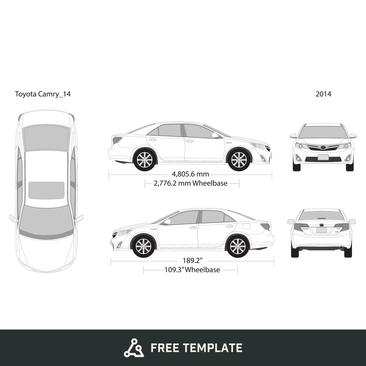 2014 Toyota Camry free vector vehicle wrap template - GravBase