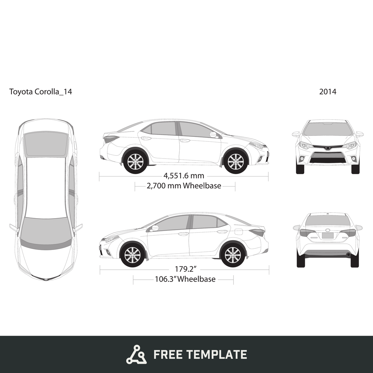 2014 Toyota Corolla free vector vehicle wrap template - GravBase