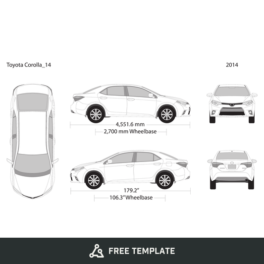 2014 Toyota Corolla free vector vehicle wrap template - GravBase
