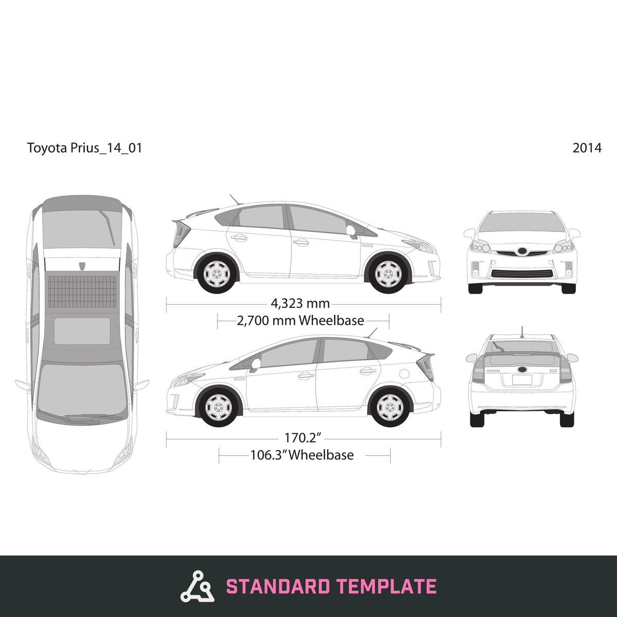 2014 Toyota Prius vector wrap template V01, Design-Ready PDF - GravBase
