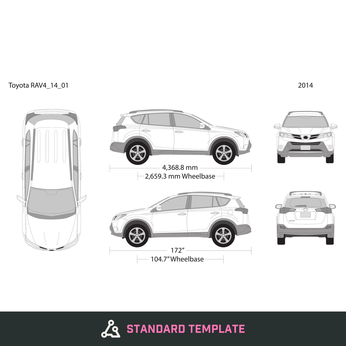 2014 Toyota RAV4 vector wrap template, Design-Ready PDF - GravBase