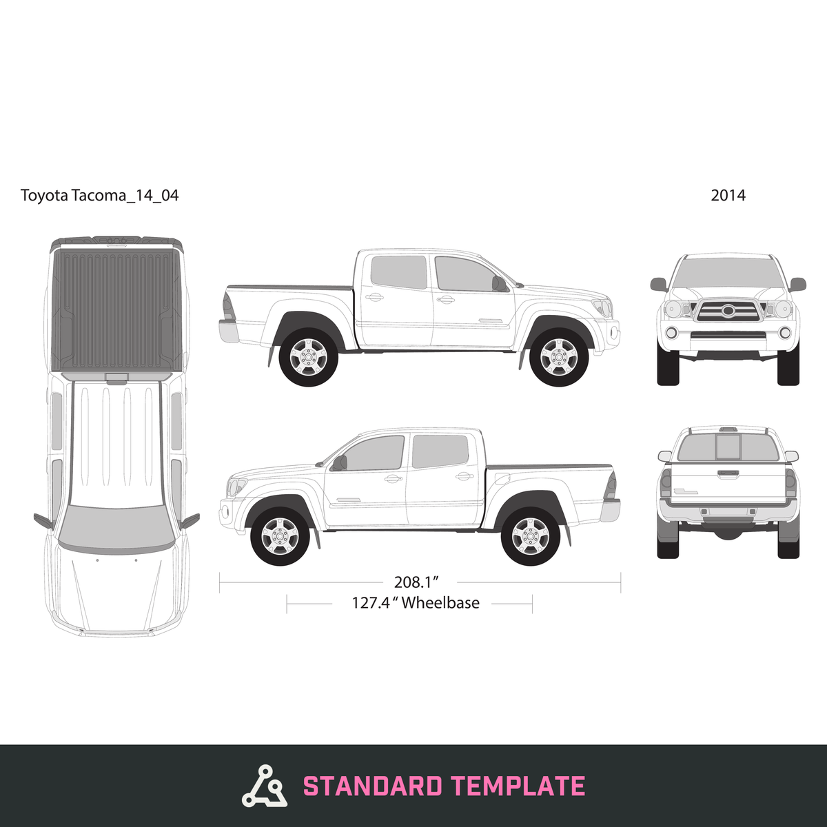 2014 Toyota Tacoma vector wrap template V04, Design-Ready PDF - GravBase