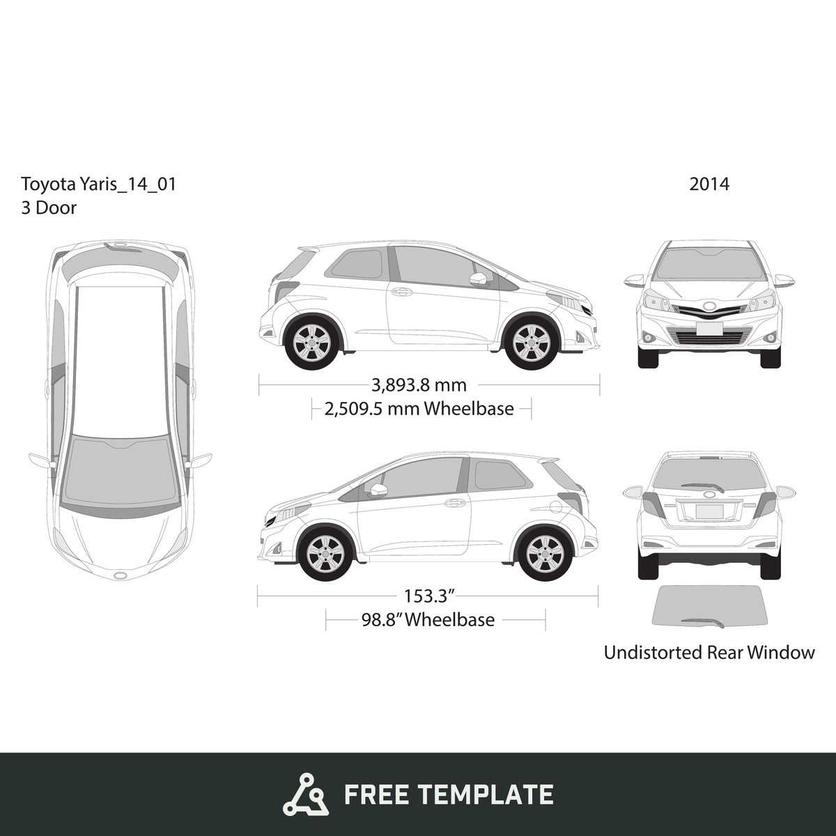 2014 Toyota Yaris free vector vehicle wrap template - GravBase