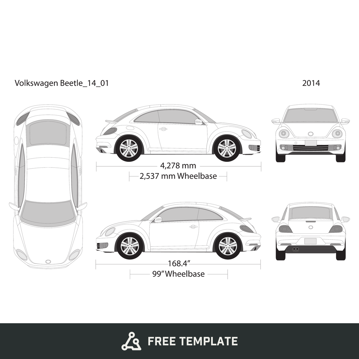 2014 Volkswagen Beetle free vector vehicle wrap template - GravBase