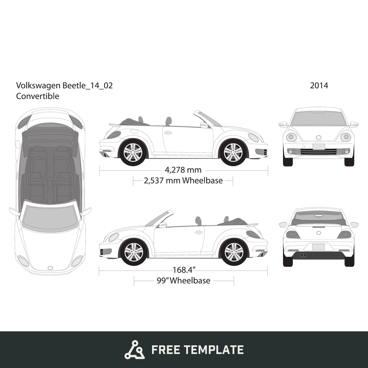 2014 Volkswagen Beetle free vector vehicle wrap template - GravBase