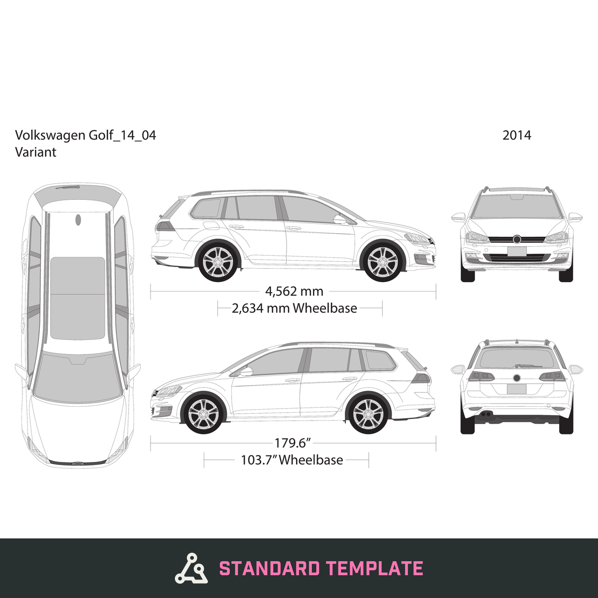 2014 Volkswagen Golf vector wrap template V04, Design-Ready PDF - GravBase