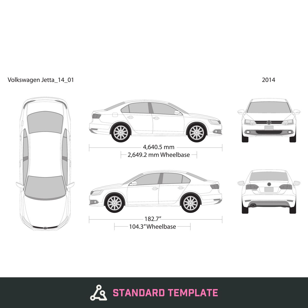 2014 Volkswagen Jetta vector wrap template V01, Design-Ready PDF - GravBase