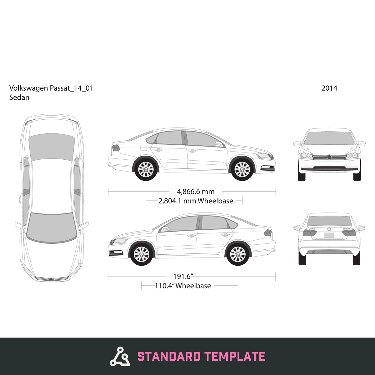 2014 Volkswagen Passat vector wrap template, Design-Ready PDF - GravBase