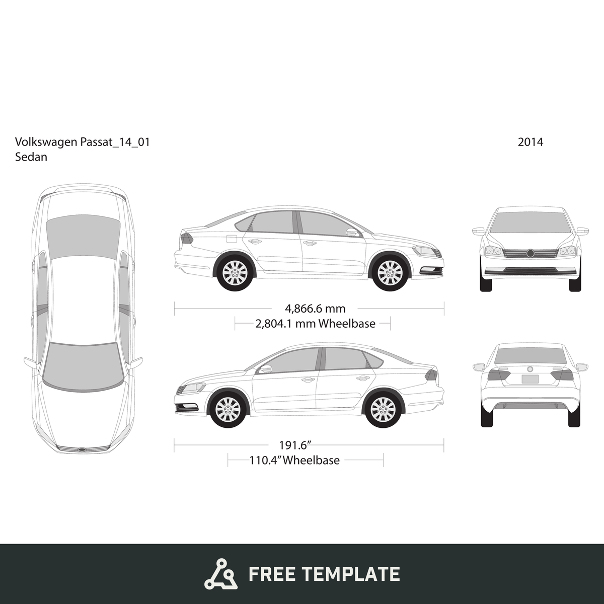 2014 Volkswagen Passat free vector vehicle wrap template - GravBase