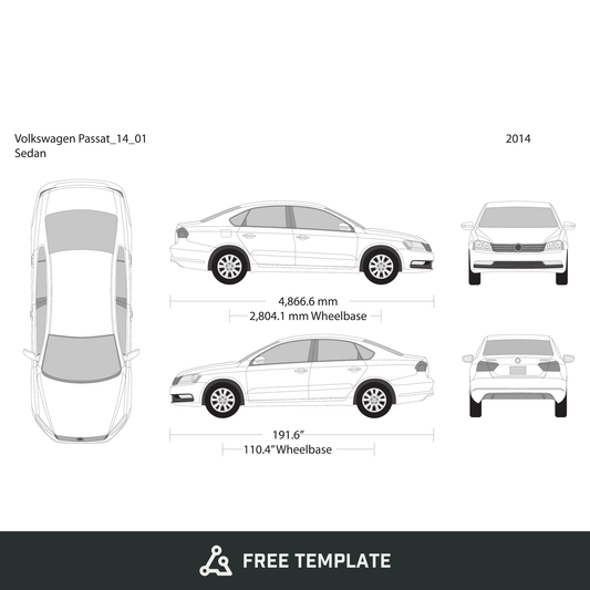 2014 Volkswagen Passat free vector vehicle wrap template - GravBase