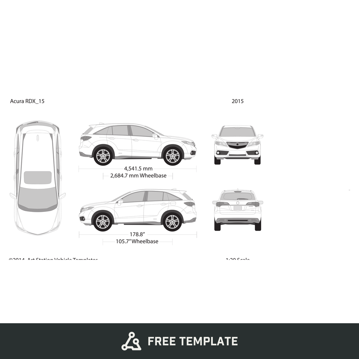 2015 Acura RDX free vector vehicle wrap template - GravBase