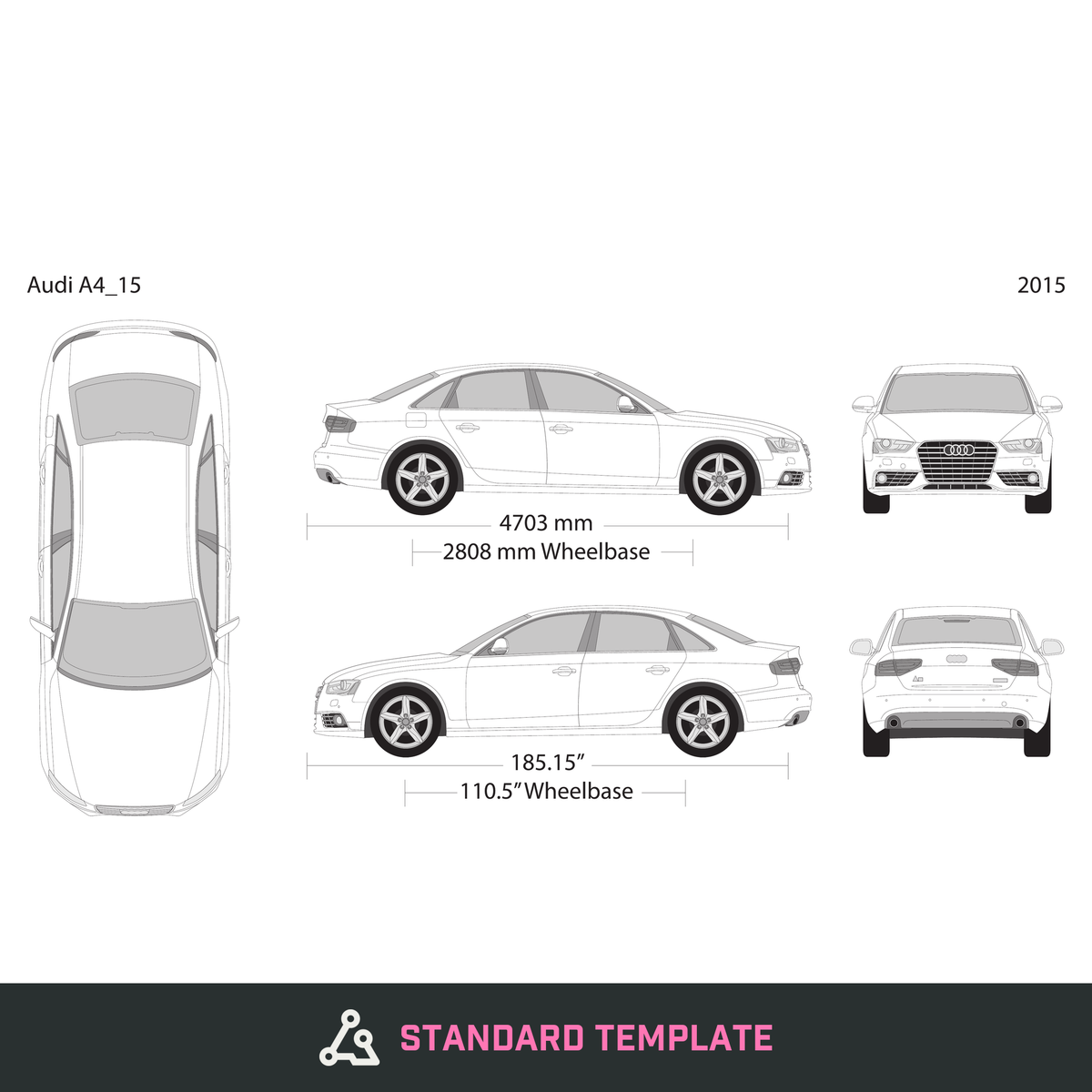 2015 Audi A4 vector wrap template, Design-Ready PDF - GravBase