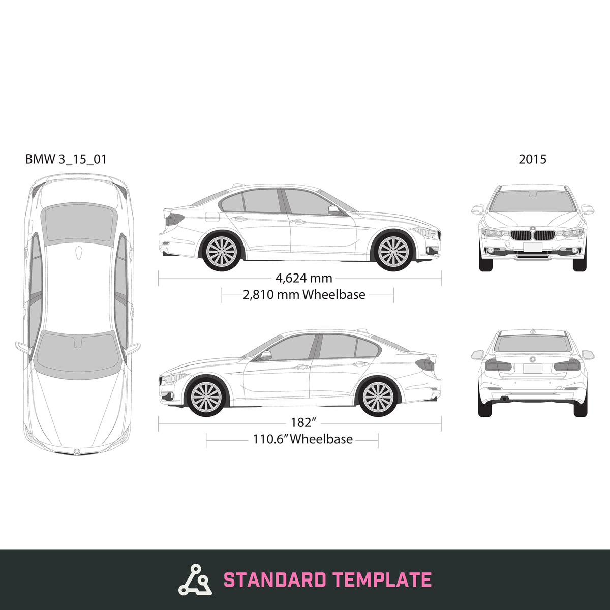 2015 BMW 3 vector wrap template, Design-Ready PDF - GravBase