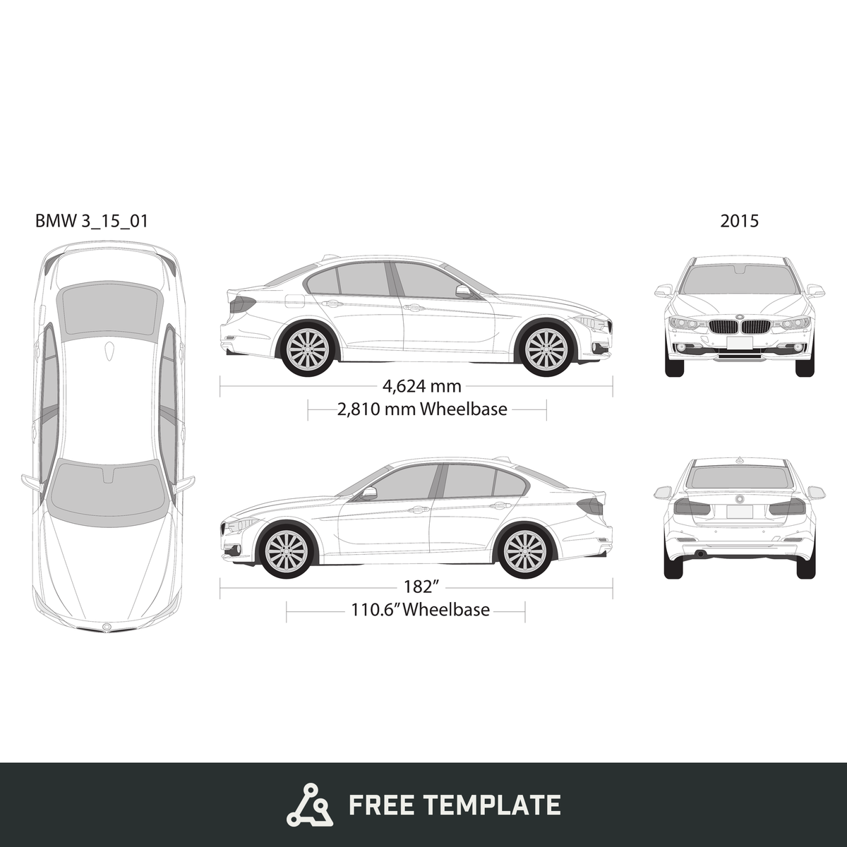 2015 BMW 3 free vector vehicle wrap template - GravBase