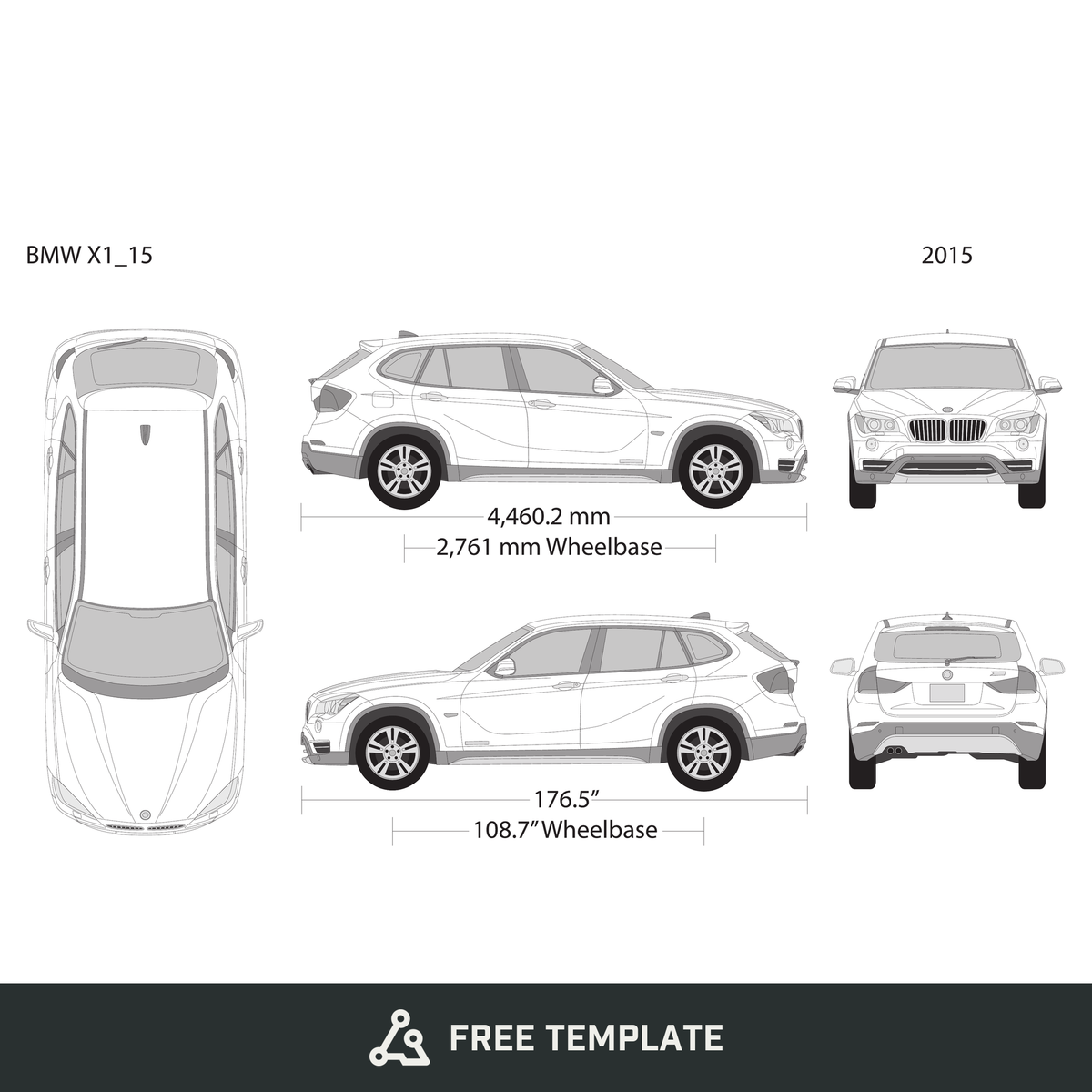 2015 BMW X1 free vector vehicle wrap template - GravBase