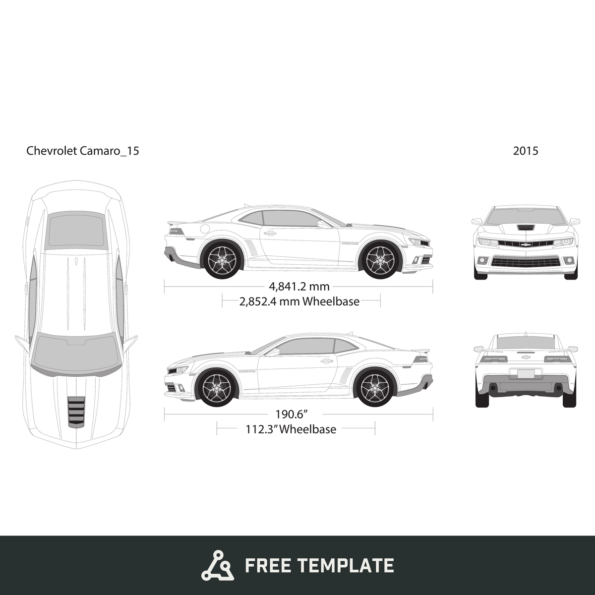 2015 Chevy Camaro free vector vehicle wrap template - GravBase