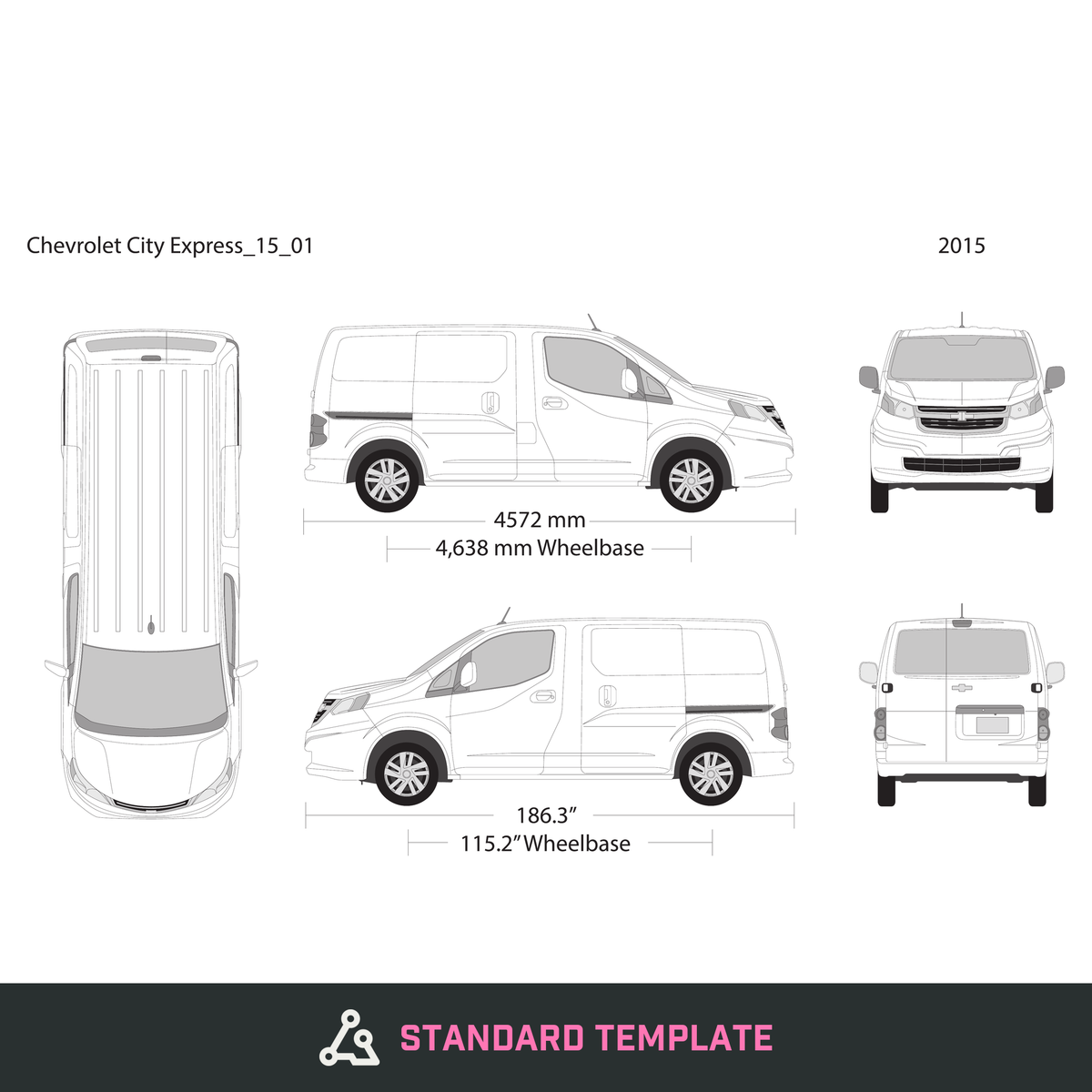 2015 Chevy City Express vector wrap template, Design-Ready PDF - GravBase