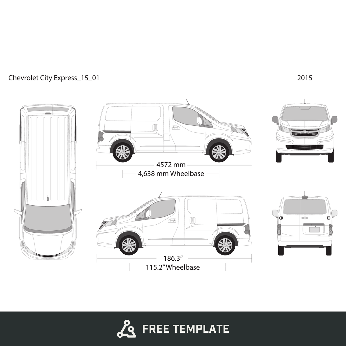 2015 Chevy City Express free vector vehicle wrap template - GravBase