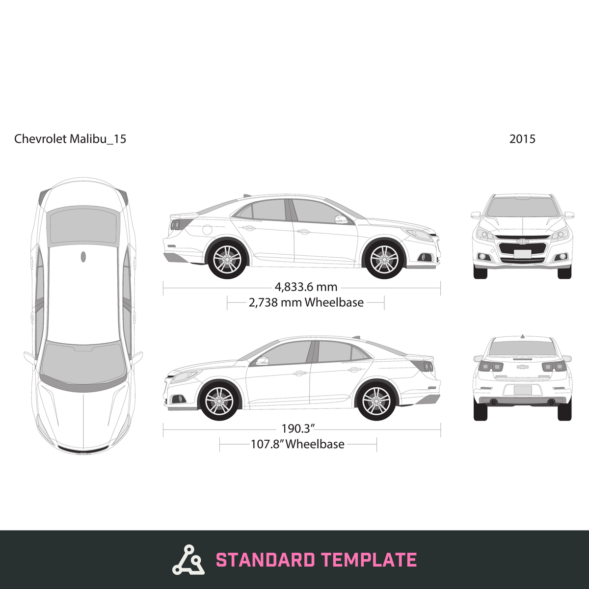 2015 Chevy Malibu vector wrap template, Design-Ready PDF - GravBase