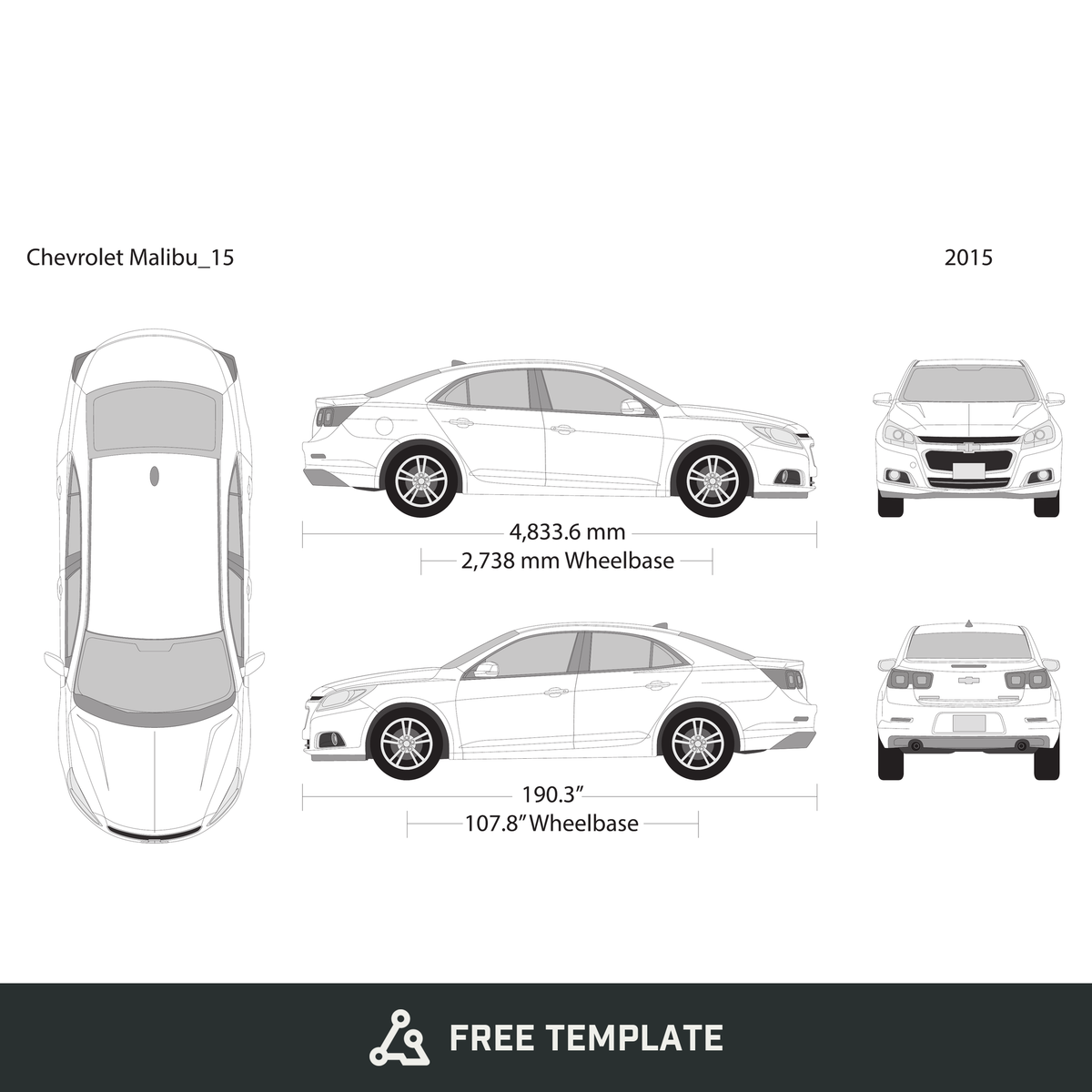2015 Chevy Malibu free vector vehicle wrap template - GravBase