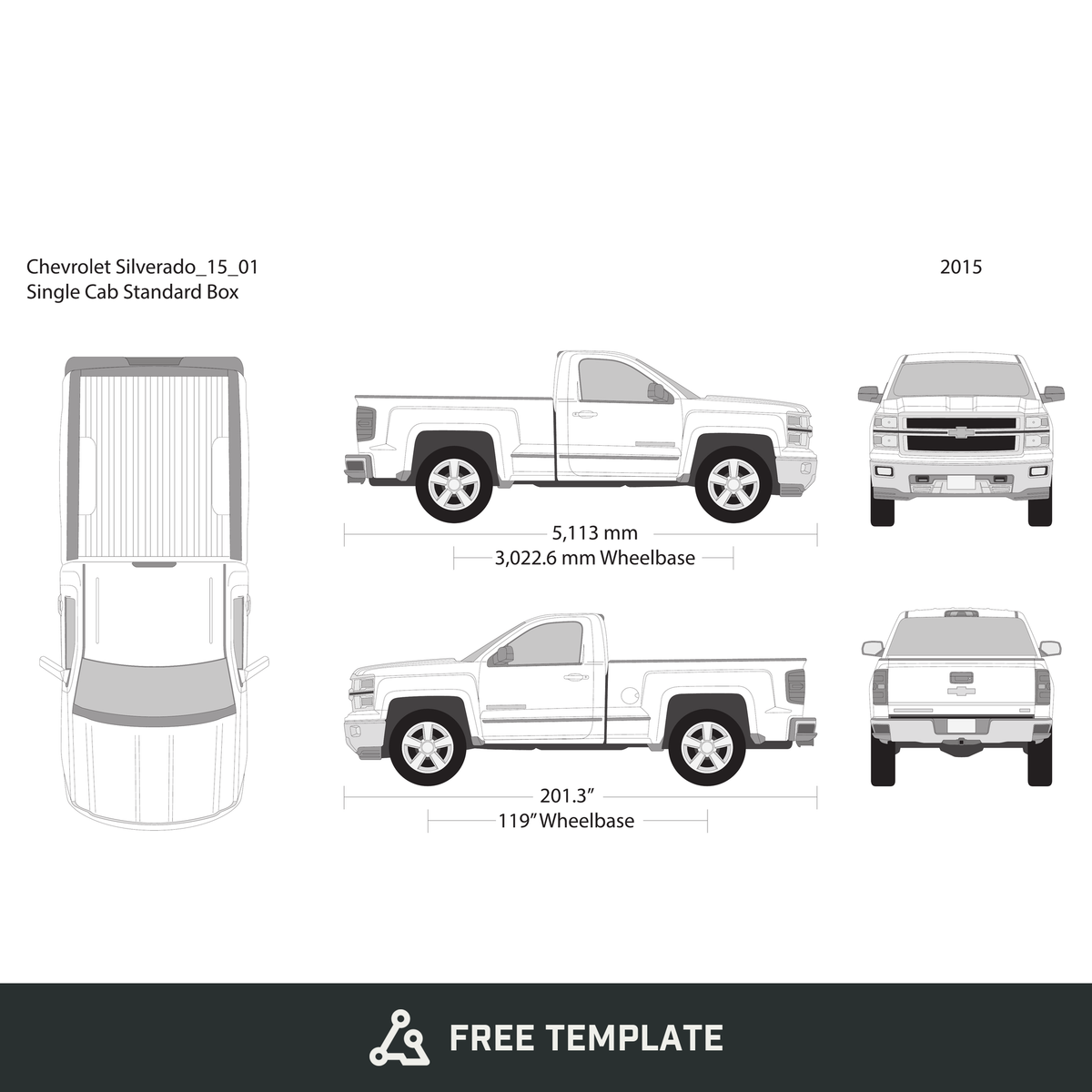 2015 Chevy Silverado 1500 free vector vehicle wrap template - GravBase
