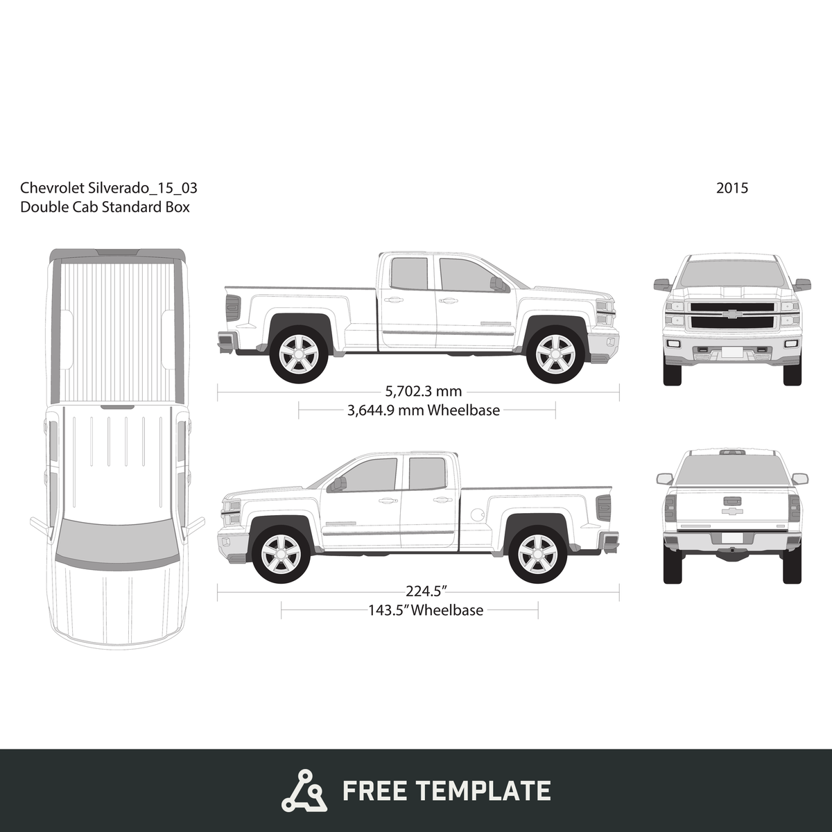 2015 Chevy Silverado 1500 free vector vehicle wrap template - GravBase