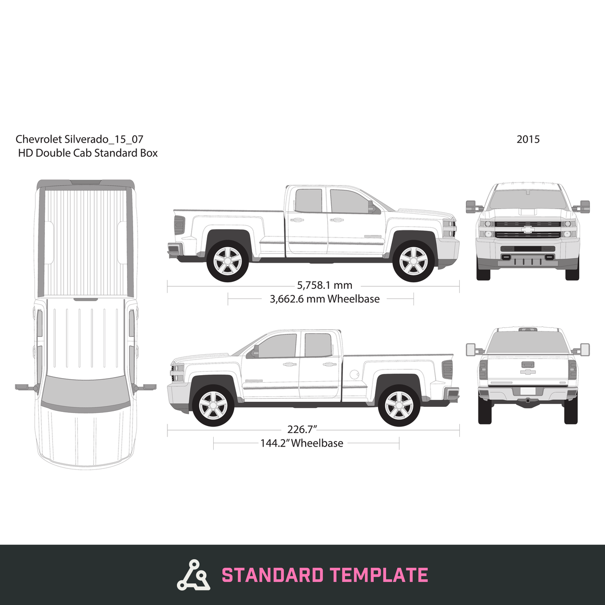 2015 Chevy Silverado 2500-3500 HD vector wrap template V07, Design-Ready PDF - GravBase