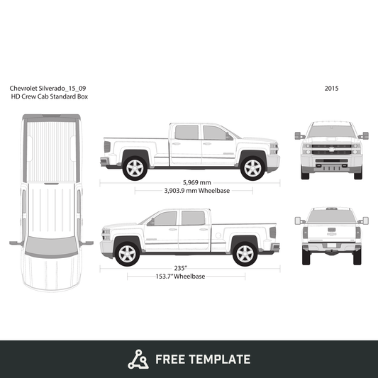 2015 Chevy Silverado 2500-3500 HD free vector vehicle wrap template - GravBase